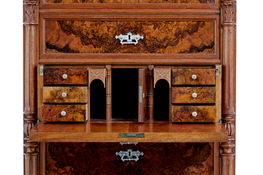 19th Century Burr Walnut Secretaire Tall Chest of Drawers — image 5