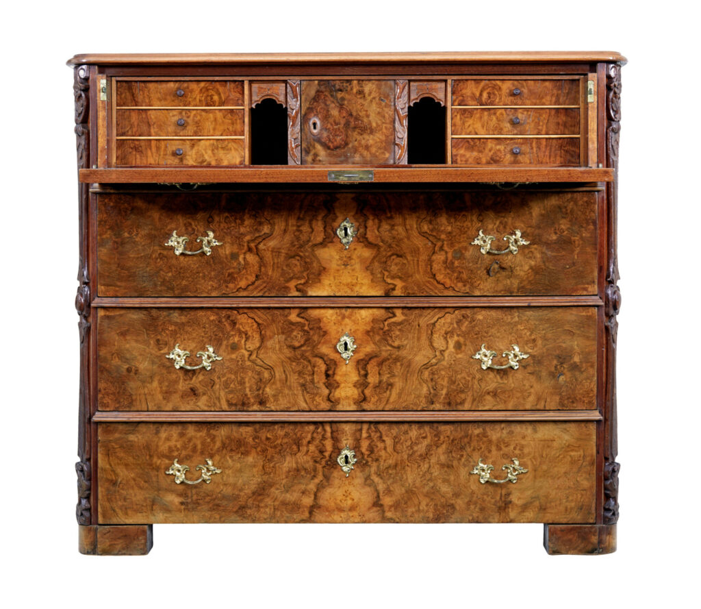 19th Century Burr Walnut Secretaire Chest of Drawers — image 10