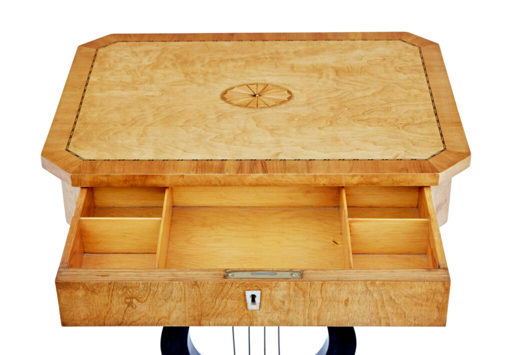 19th Century Inlaid Birch Lyre Form Occasional Table — image 4