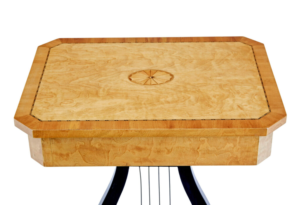 19th Century Inlaid Birch Lyre Form Occasional Table — image 3