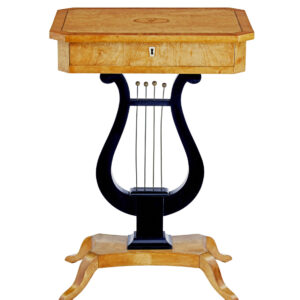 19TH CENTURY INLAID BIRCH LYRE FORM OCCASIONAL TABLE