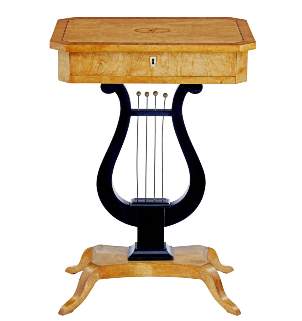19th Century Inlaid Birch Lyre Form Occasional Table