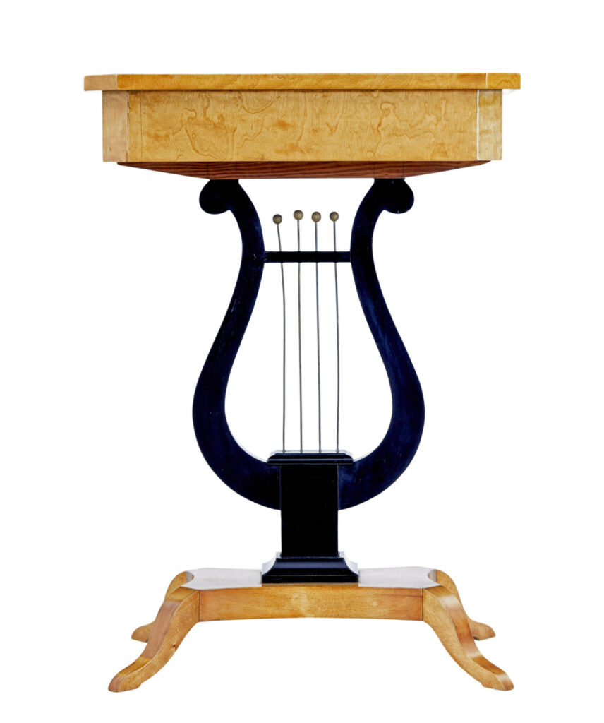 19th Century Inlaid Birch Lyre Form Occasional Table — image 7