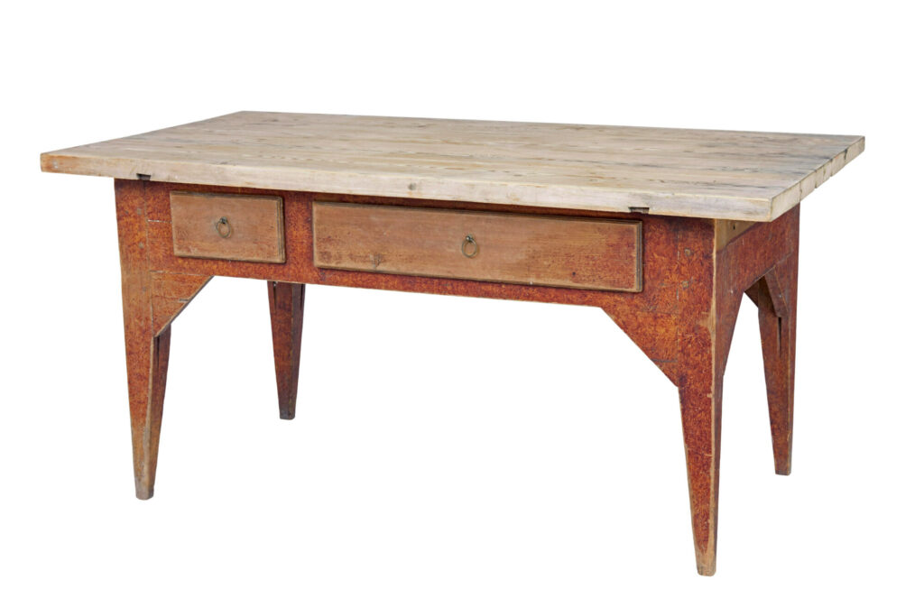 Mid 19th Century Rustic Hand Painted Pine Kitchen Table