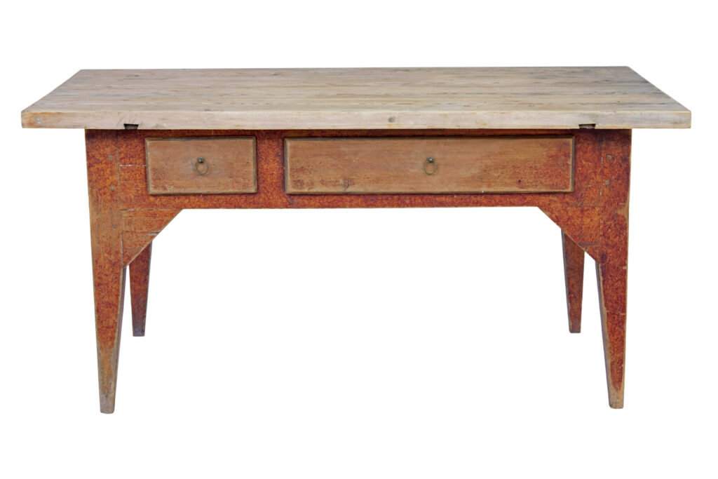Mid 19th Century Rustic Hand Painted Pine Kitchen Table — image 8