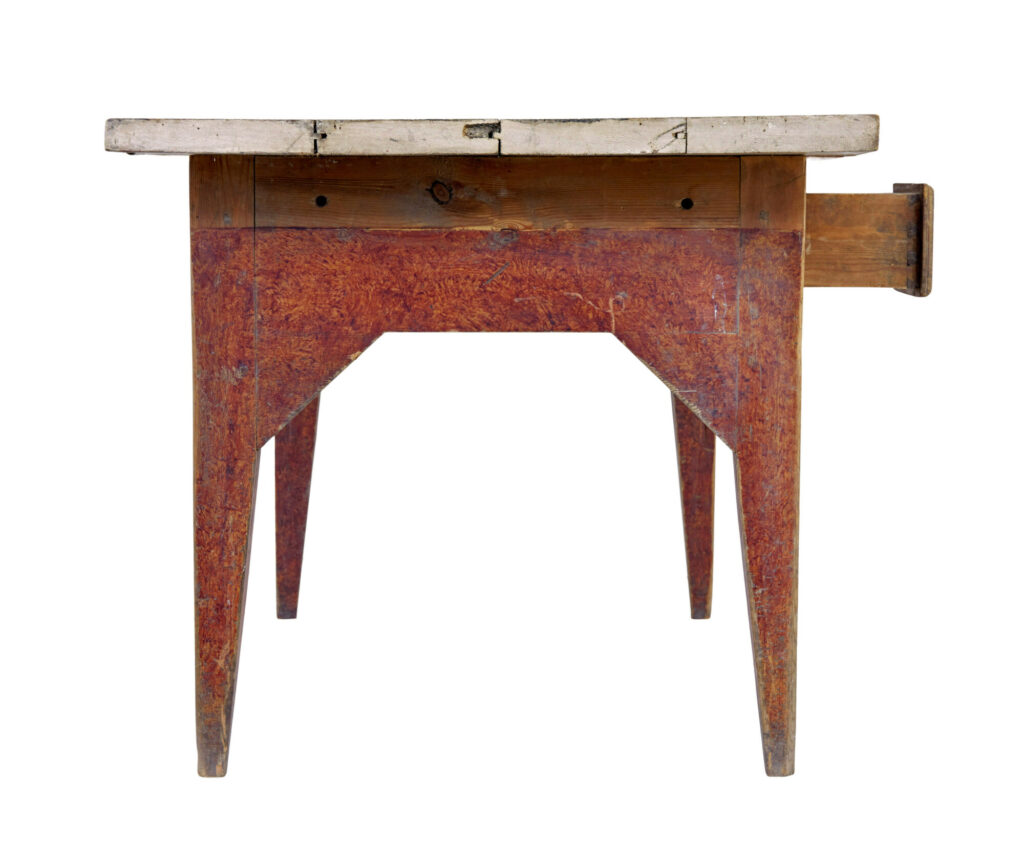 Mid 19th Century Rustic Hand Painted Pine Kitchen Table — image 4