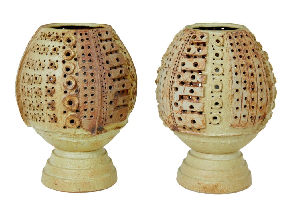 Pair of Mid Century Brutalist Ceramic Lamps by Bernard Rooke
