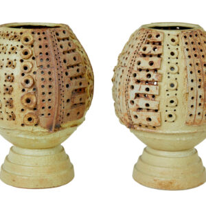 PAIR OF MID CENTURY BRUTALIST CERAMIC LAMPS BY BERNARD ROOKE