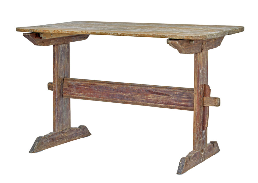 19th Century Rustic Swedish Painted Trestle Table