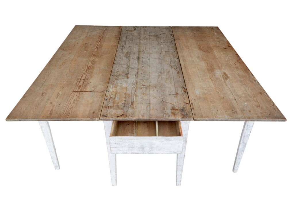 19th Century Pine Drop Leaf Kitchen Table of Large Proportions — image 4