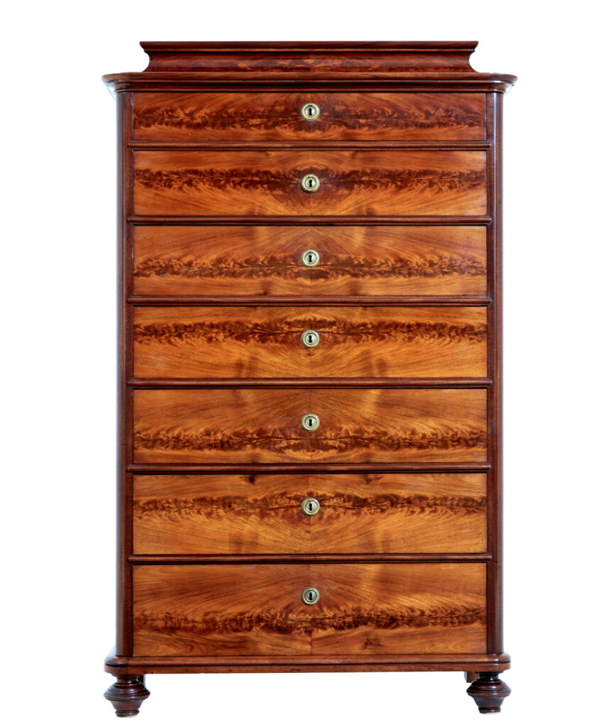 19th Century Flame Mahogany Tall Chest of Drawers — image 6