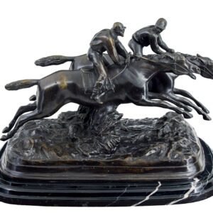 20TH CENTURY HORSE RACING DESK TOP BRONZE AND MARBLE