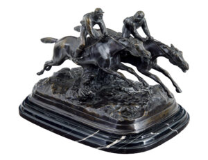 20th Century Horse Racing Desk Top Bronze and Marble — thumbnail 6