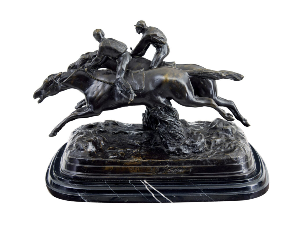 20th Century Horse Racing Desk Top Bronze and Marble — image 5