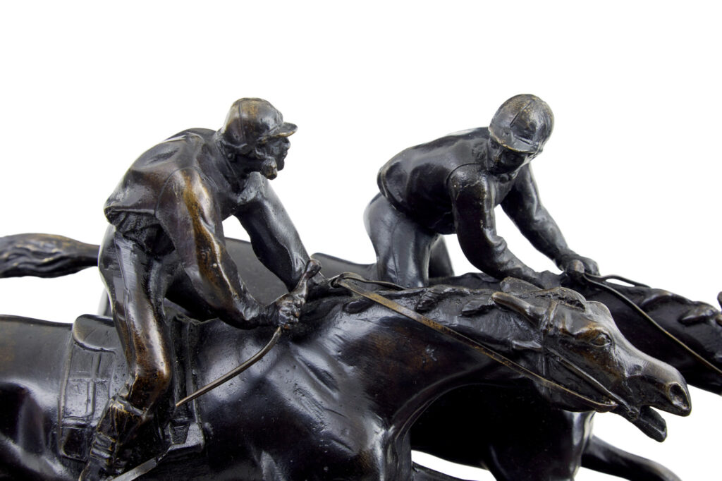 20th Century Horse Racing Desk Top Bronze and Marble — image 3