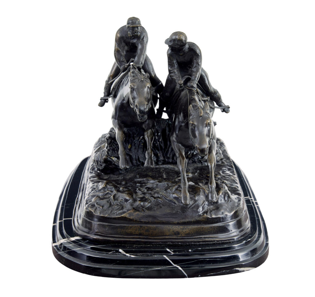 20th Century Horse Racing Desk Top Bronze and Marble — image 7