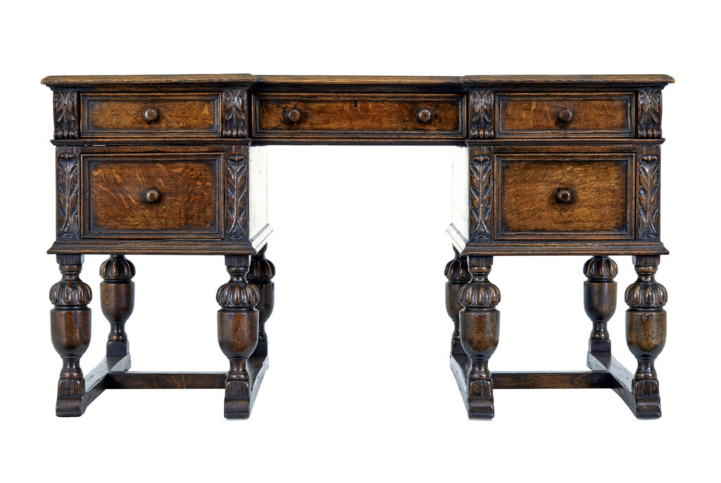 Victorian Late 19th Century Carved Oak Pedestal Desk — image 6