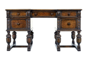 Victorian Late 19th Century Carved Oak Pedestal Desk — thumbnail 6