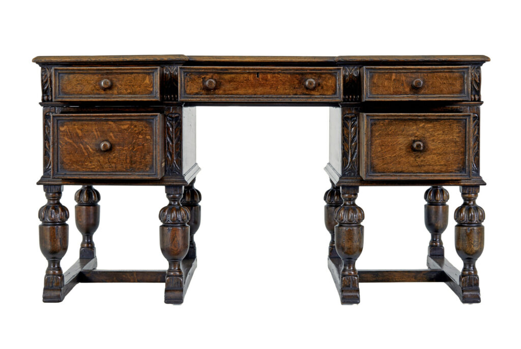 Victorian Late 19th Century Carved Oak Pedestal Desk — image 5
