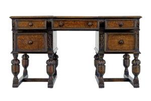 Victorian Late 19th Century Carved Oak Pedestal Desk — thumbnail 5