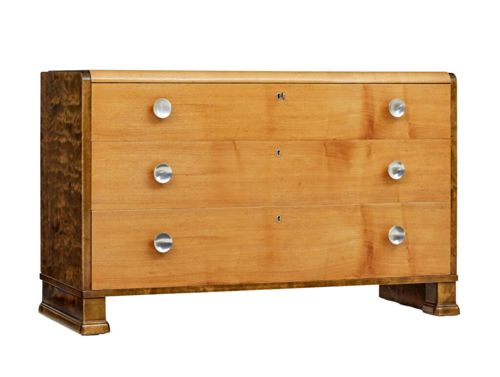 Mid 20th Century Elm and Birch Scandinavian Chest of Drawers