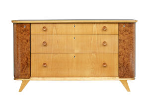 Swedish Mid 20th Century Elm and Burr Fitted Chest of Drawers — thumbnail 3