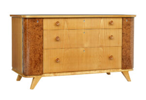 SWEDISH MID 20TH CENTURY ELM AND BURR FITTED CHEST OF DRAWERS