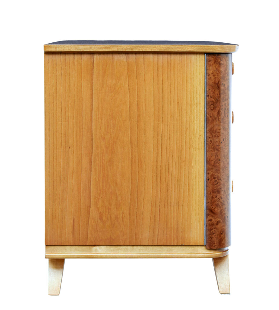 Swedish Mid 20th Century Elm and Burr Fitted Chest of Drawers — image 9