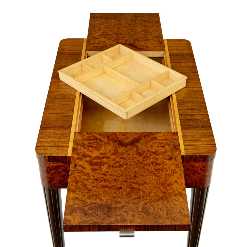 Mid Century Walnut and Birch Inlaid Metamorphic Work Table — image 4