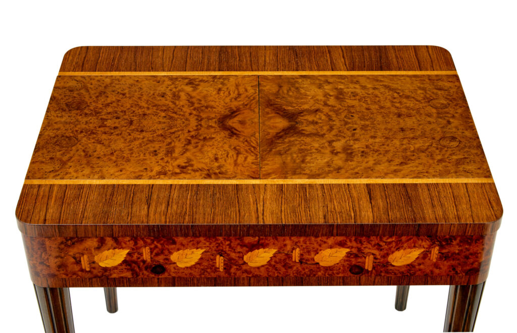 Mid Century Walnut and Birch Inlaid Metamorphic Work Table — image 3