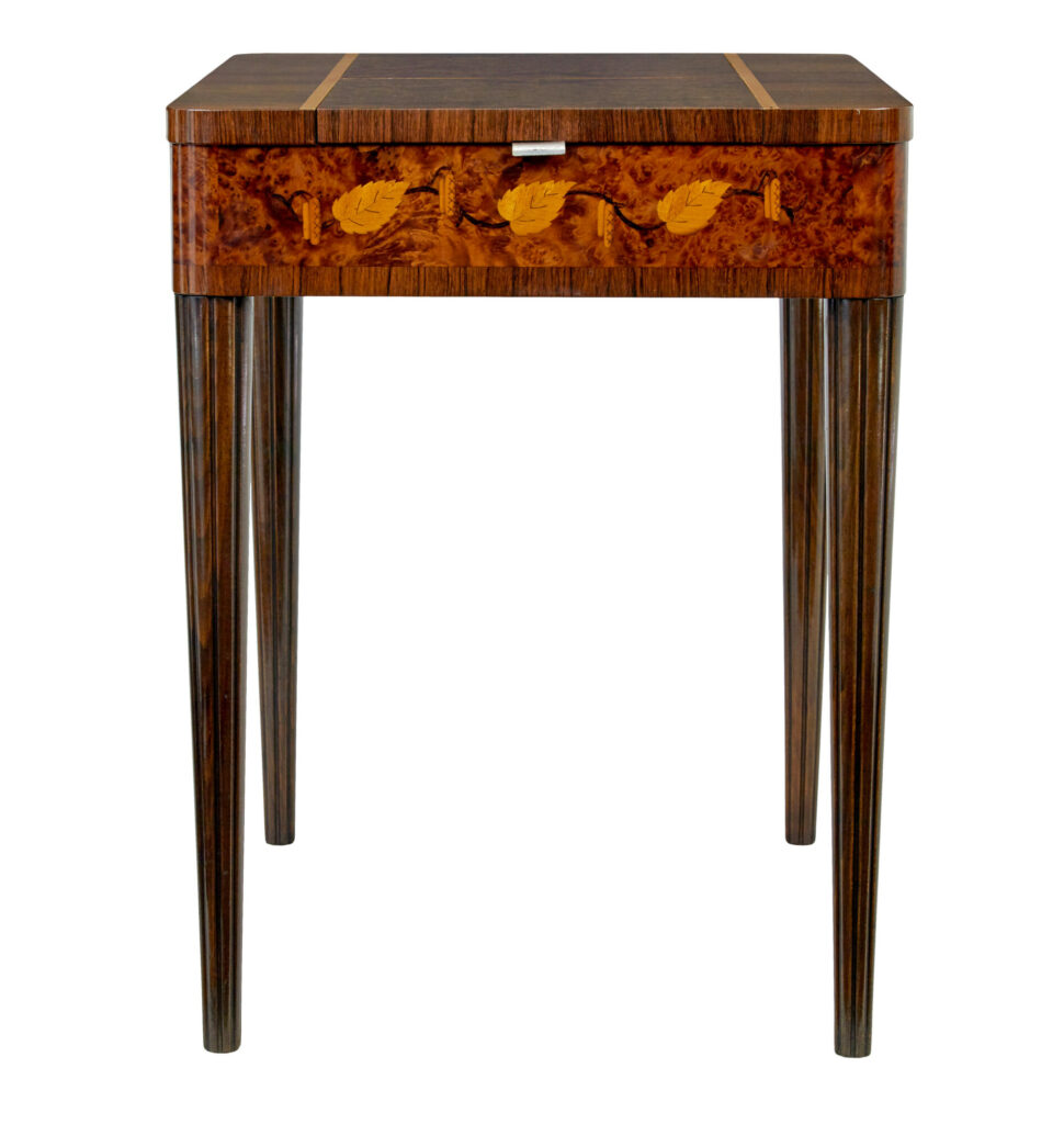 Mid Century Walnut and Birch Inlaid Metamorphic Work Table — image 9