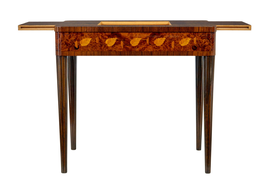 Mid Century Walnut and Birch Inlaid Metamorphic Work Table — image 8
