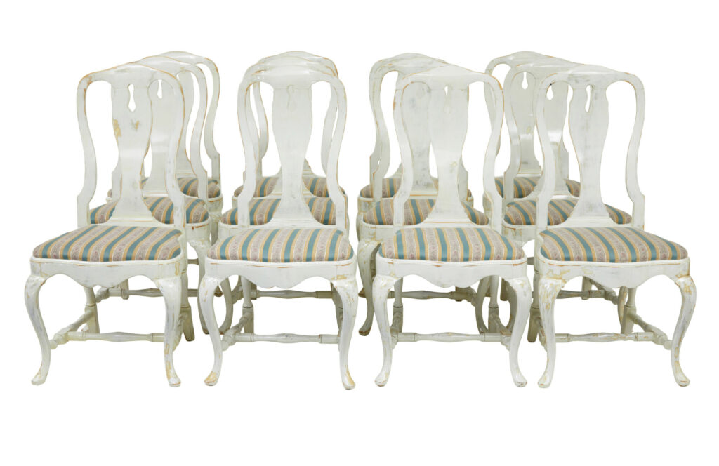 Set of 14 Lacquered Queen Anne Influenced Dining Chairs — image 12