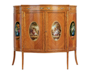 19TH CENTURY SHERATON REVIVAL SATINWOOD INLAID AND PAINTED CABINET