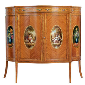 19TH CENTURY SHERATON REVIVAL SATINWOOD INLAID AND PAINTED CABINET