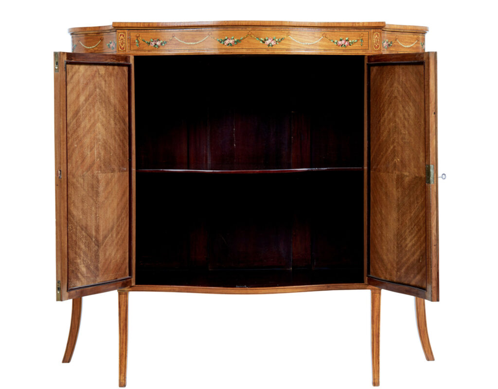 19th Century Sheraton Revival Satinwood Inlaid and Painted Cabinet — image 12