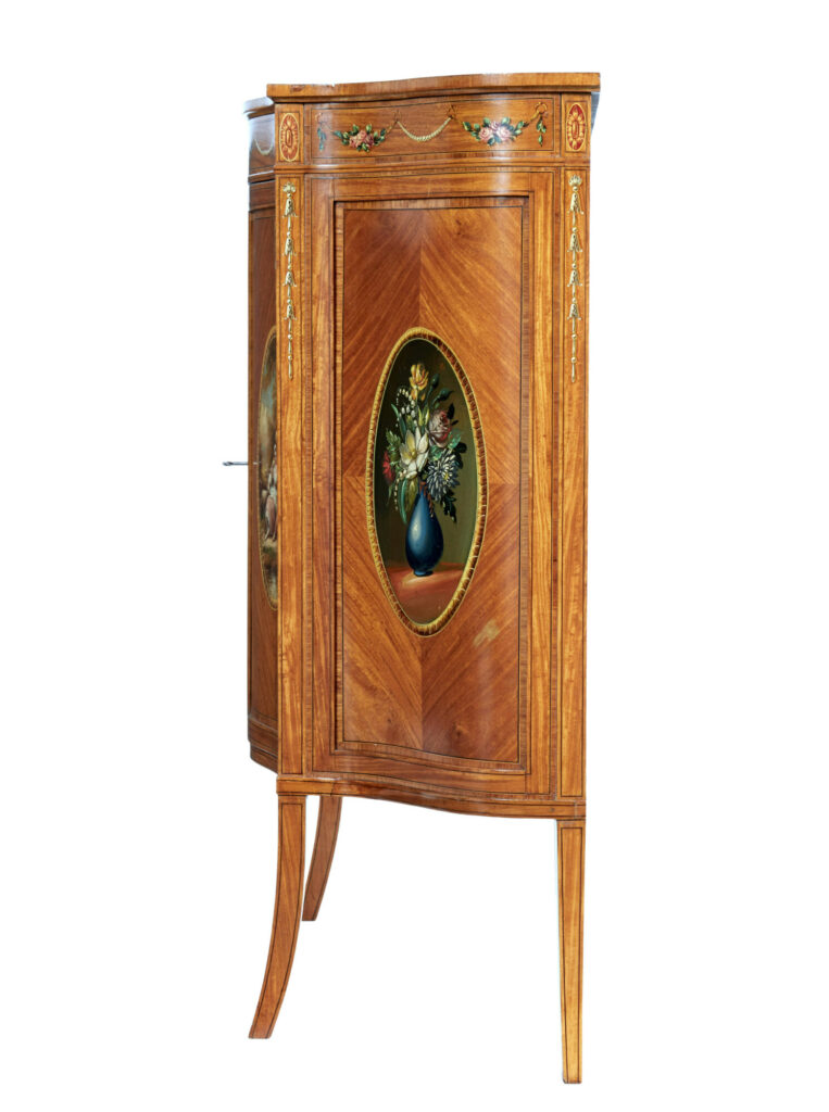 19th Century Sheraton Revival Satinwood Inlaid and Painted Cabinet — image 11