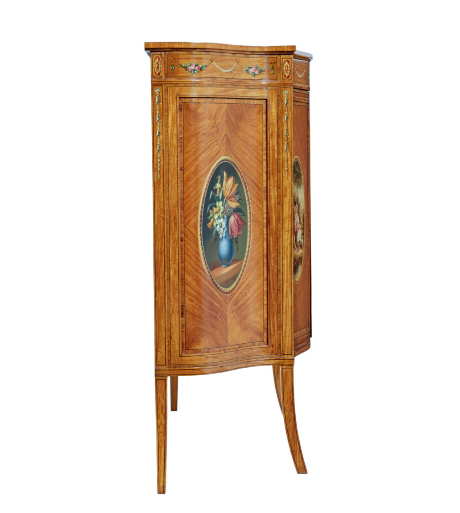 19th Century Sheraton Revival Satinwood Inlaid and Painted Cabinet — image 10