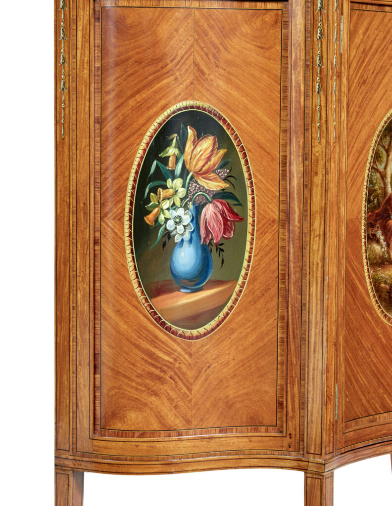 19th Century Sheraton Revival Satinwood Inlaid and Painted Cabinet — image 8