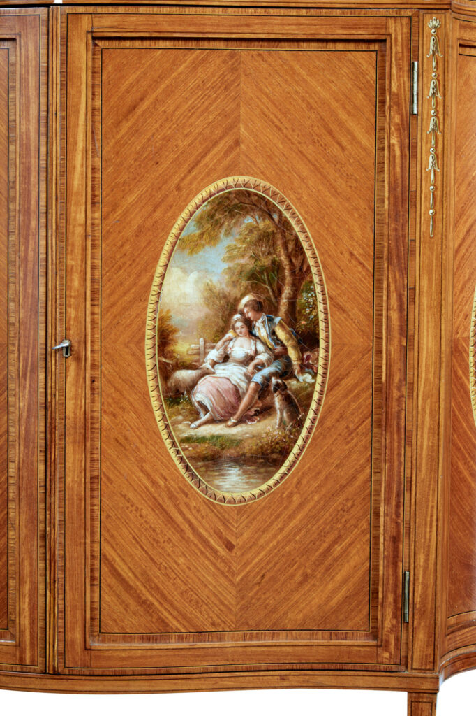19th Century Sheraton Revival Satinwood Inlaid and Painted Cabinet — image 6