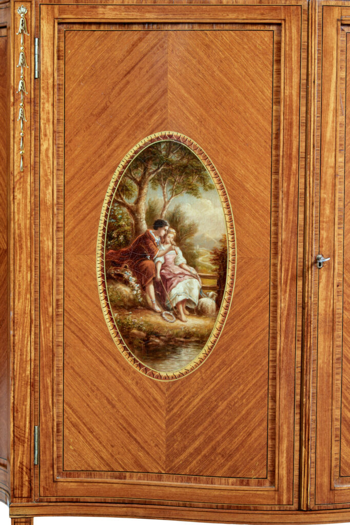 19th Century Sheraton Revival Satinwood Inlaid and Painted Cabinet — image 5