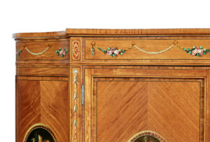 19th Century Sheraton Revival Satinwood Inlaid and Painted Cabinet — thumbnail 4