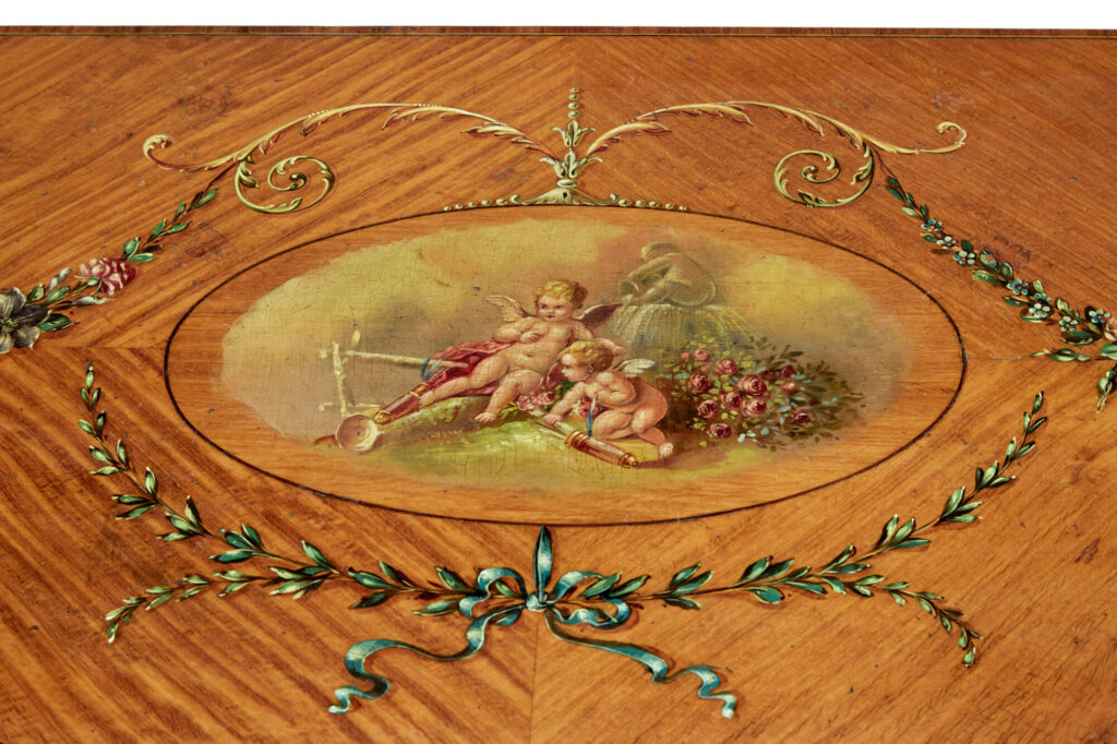 19th Century Sheraton Revival Satinwood Inlaid and Painted Cabinet — image 3