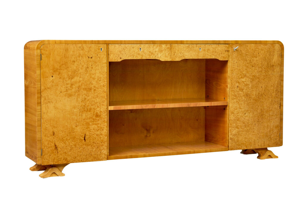 Scandinavian Burr Elm Art Deco Low Open Bookcase