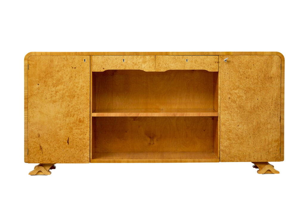 Scandinavian Burr Elm Art Deco Low Open Bookcase — image 8