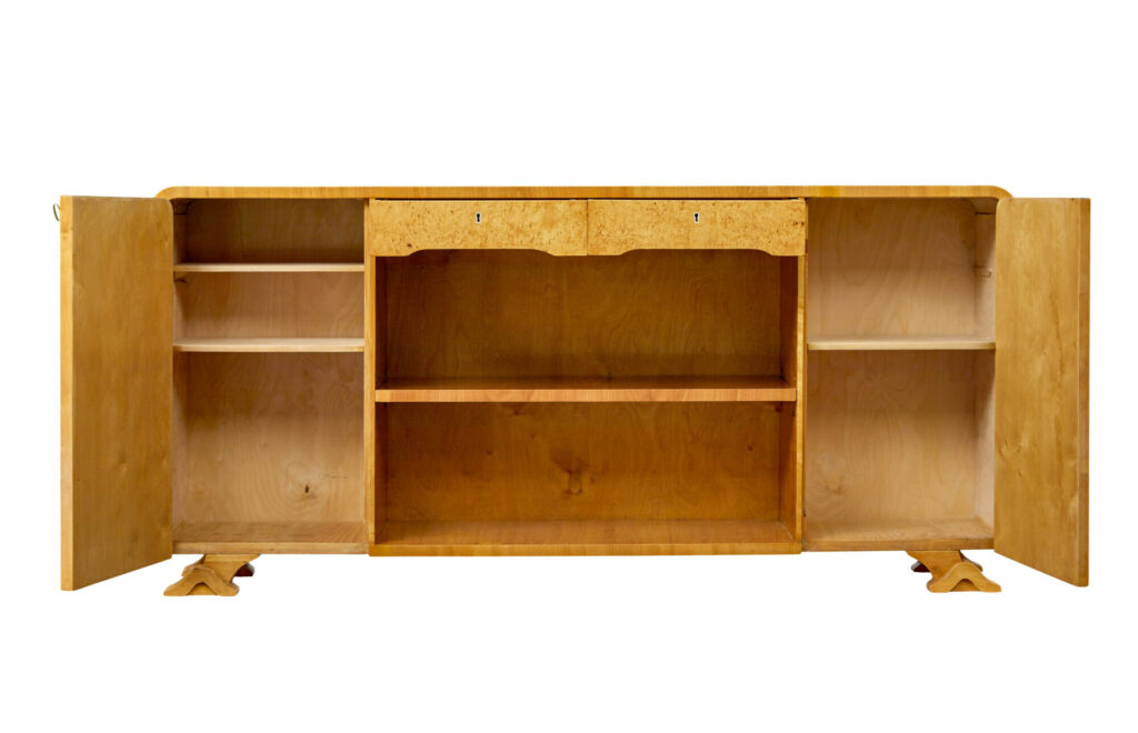 Scandinavian Burr Elm Art Deco Low Open Bookcase — image 7