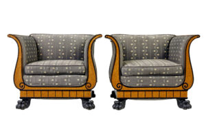 FINE QUALITY PAIR OF ART DECO BURR BIRCH CLUB ARMCHAIRS