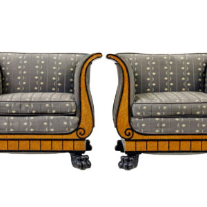 FINE QUALITY PAIR OF ART DECO BURR BIRCH CLUB ARMCHAIRS
