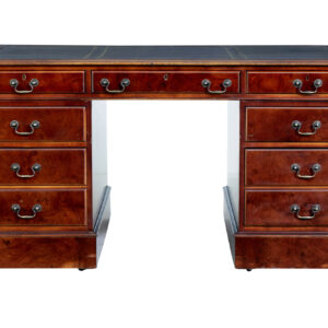 WALNUT AND BURR LEATHER TOP PEDESTAL DESK
