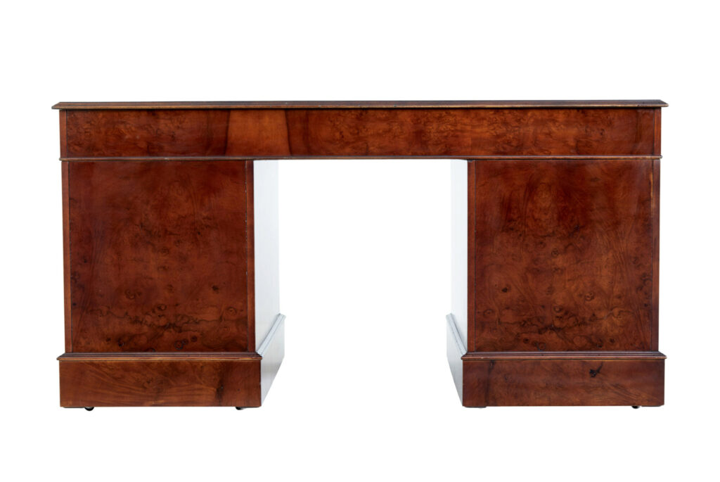 Walnut and Burr Leather Top Pedestal Desk — image 6